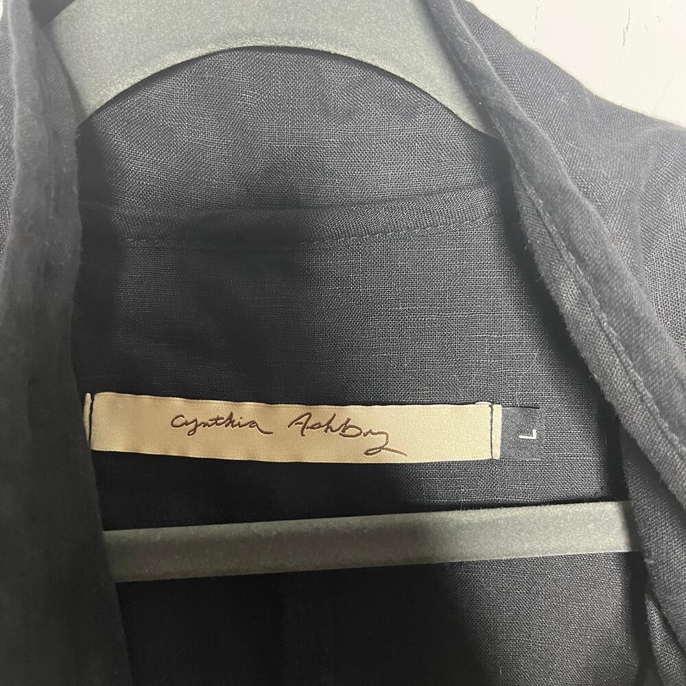 Cynthia Ashby Blouse and Pant Matching Set Womens L Black Linen USA Lagenlook - Picture 5 of 13